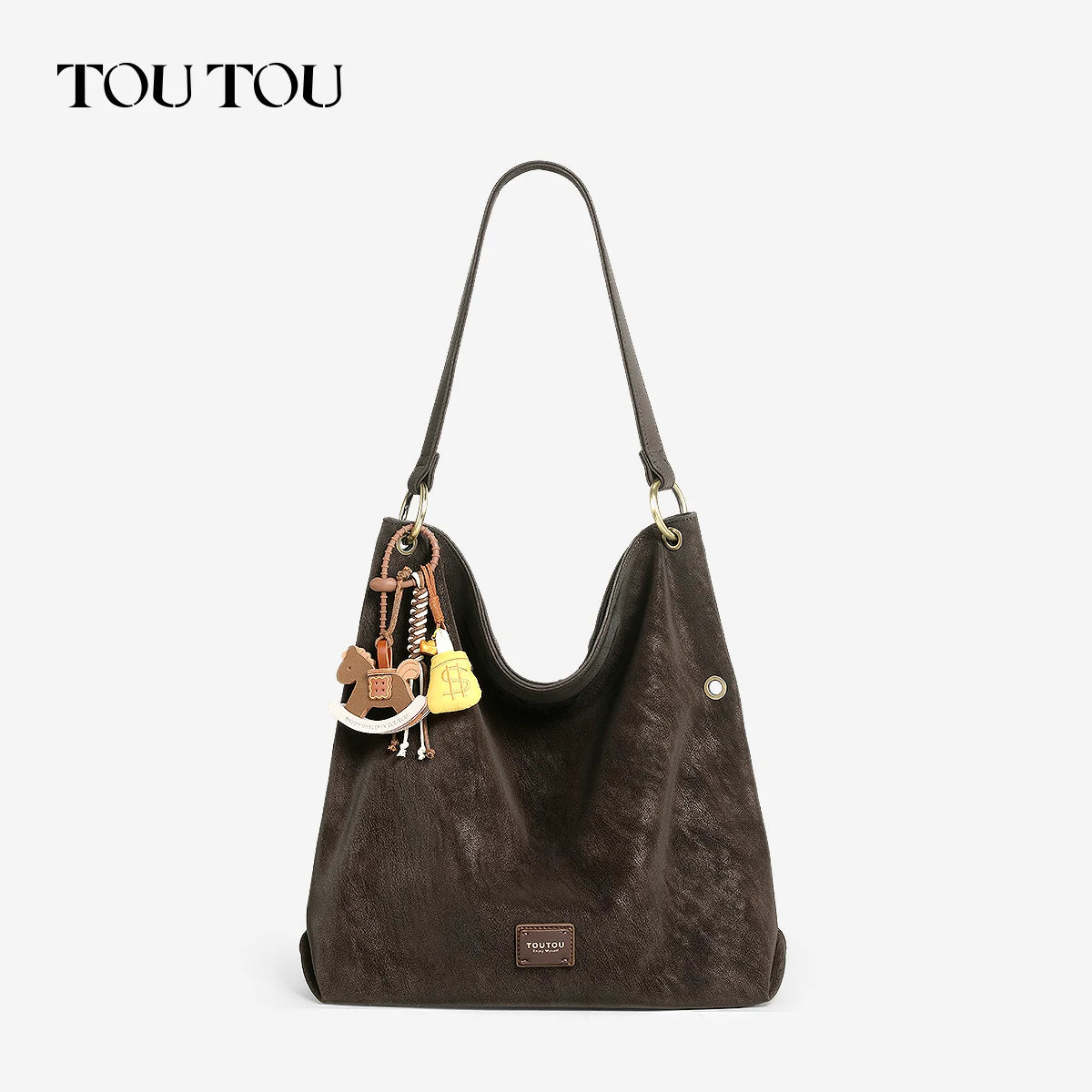 TOUTOU Ebony Faux Leather Magnetic Snap Crossbody Bag