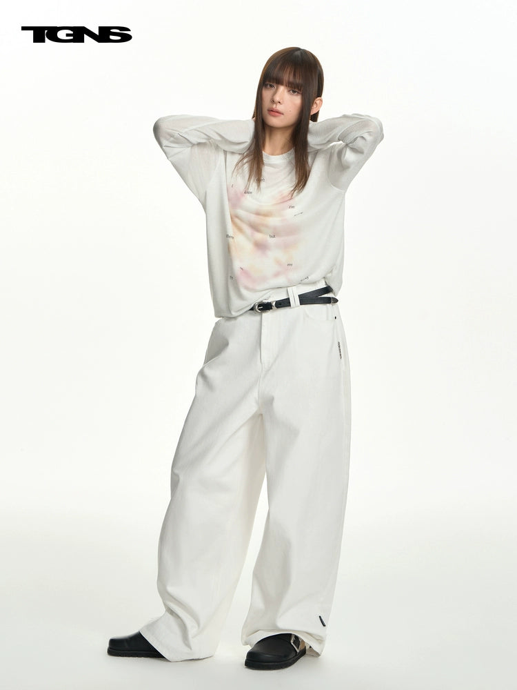 TGNS Letter Conch Shell Casual Micro-transparent Blouse