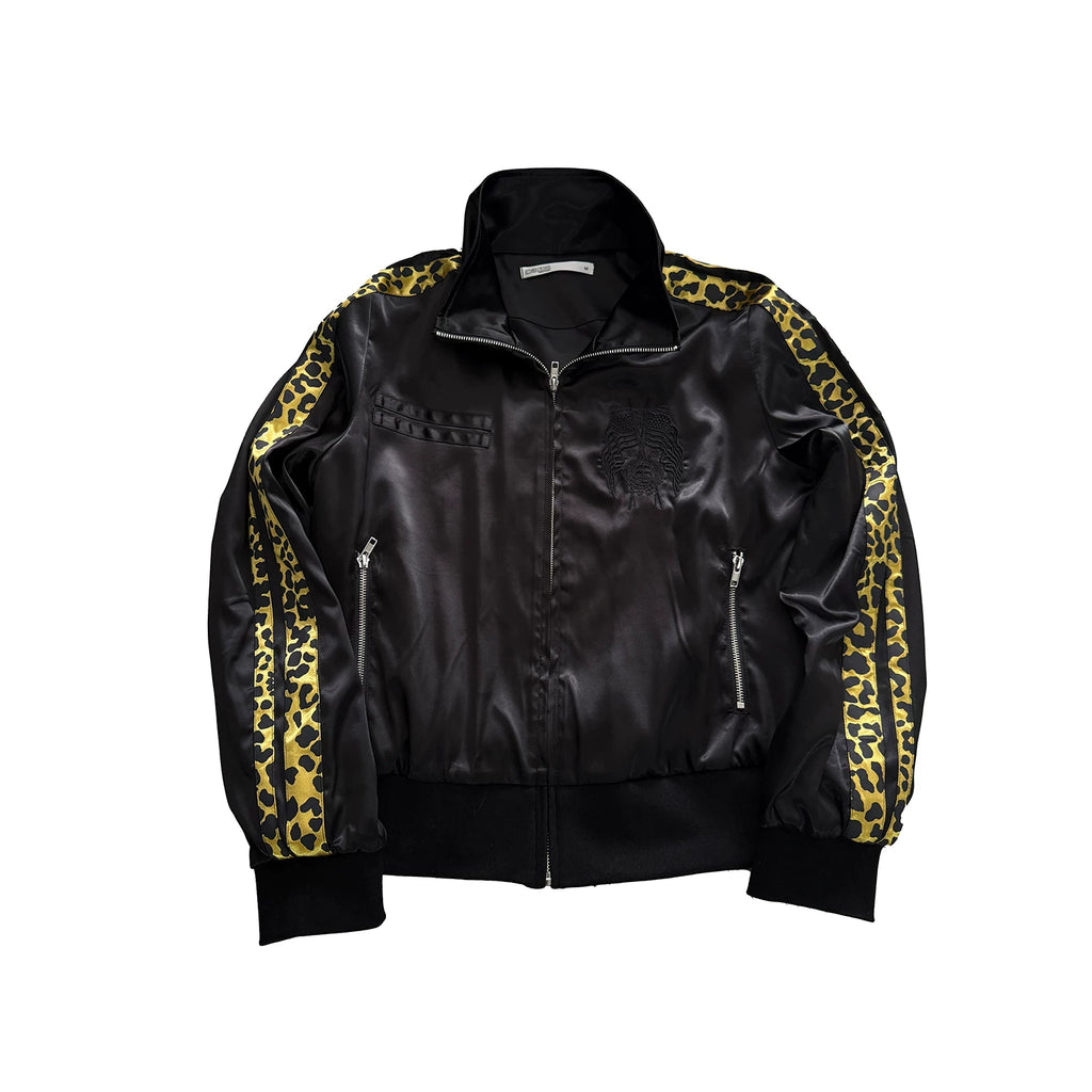 no E mosen SKUll Flag Leopard-Print Stand-Collar Jacket