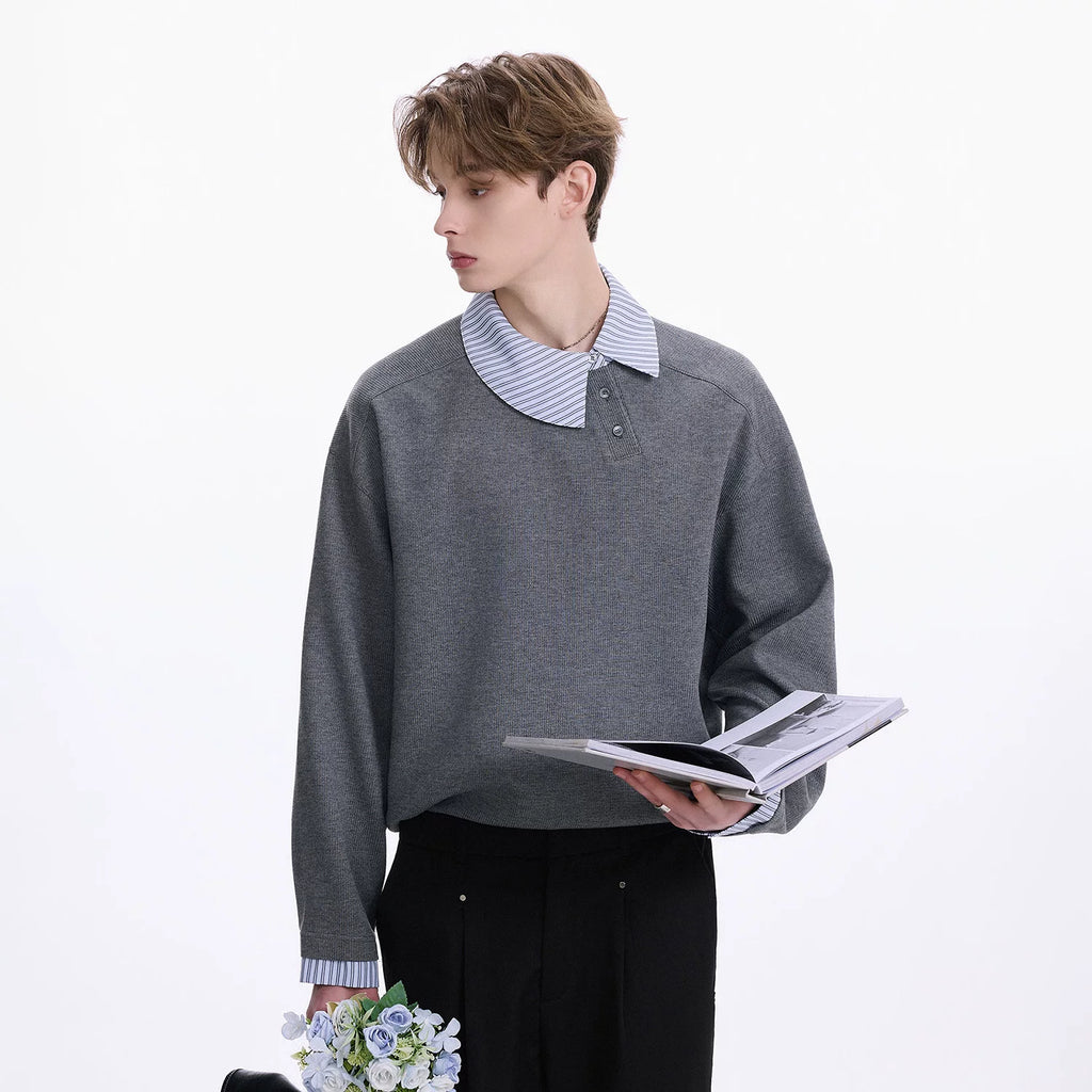 CHOR Striped Shaped Oblique Lapel Pullover Sweater