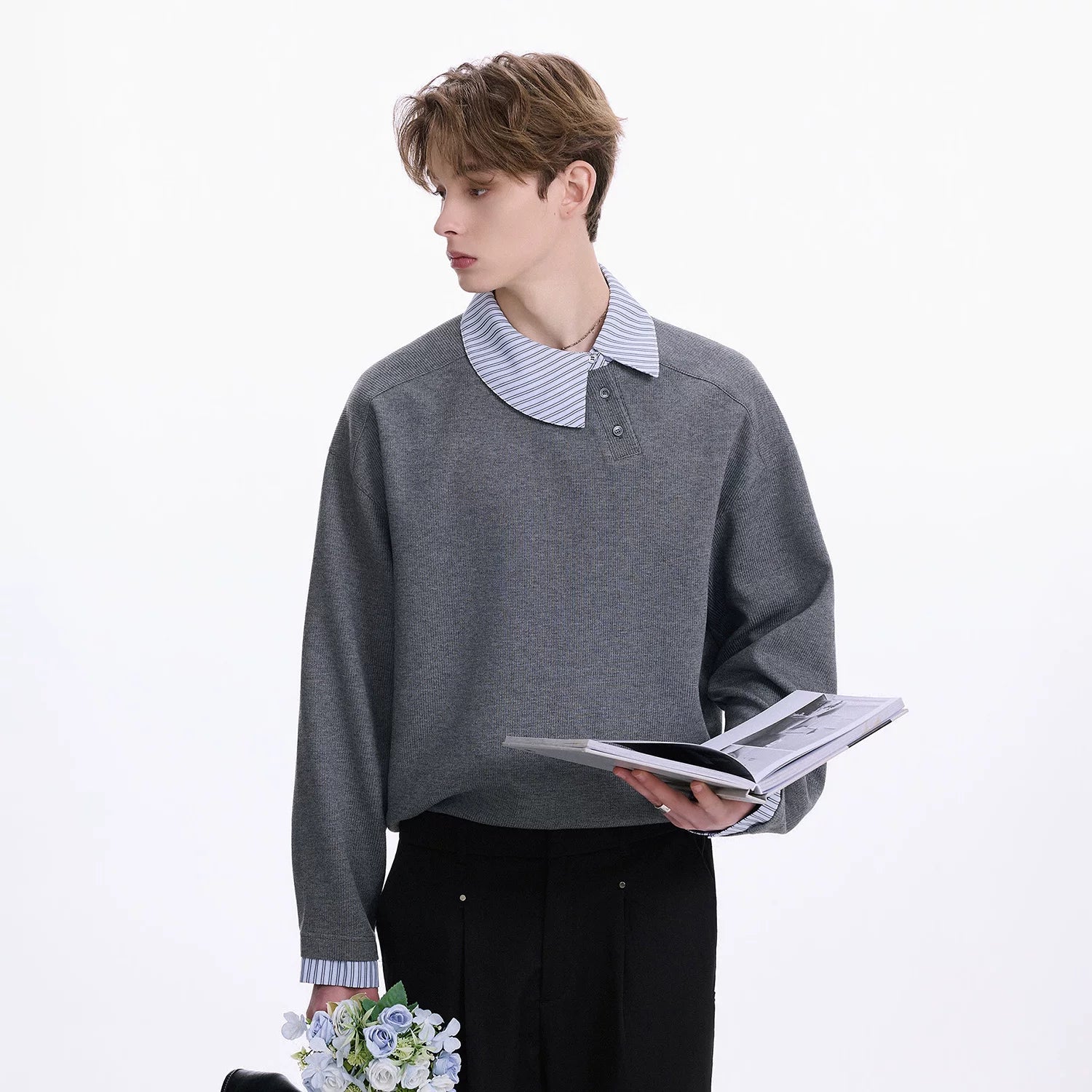 CHOR Striped Shaped Oblique Lapel Pullover Sweater