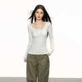 Cherry Melody Retro U-neck Waist Bottom Long Sleeve