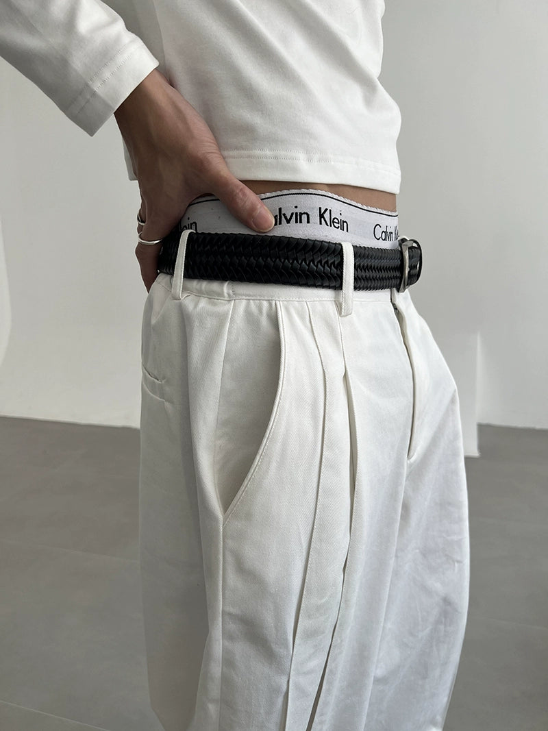 COLN crisp & loose cotton pleated pants
