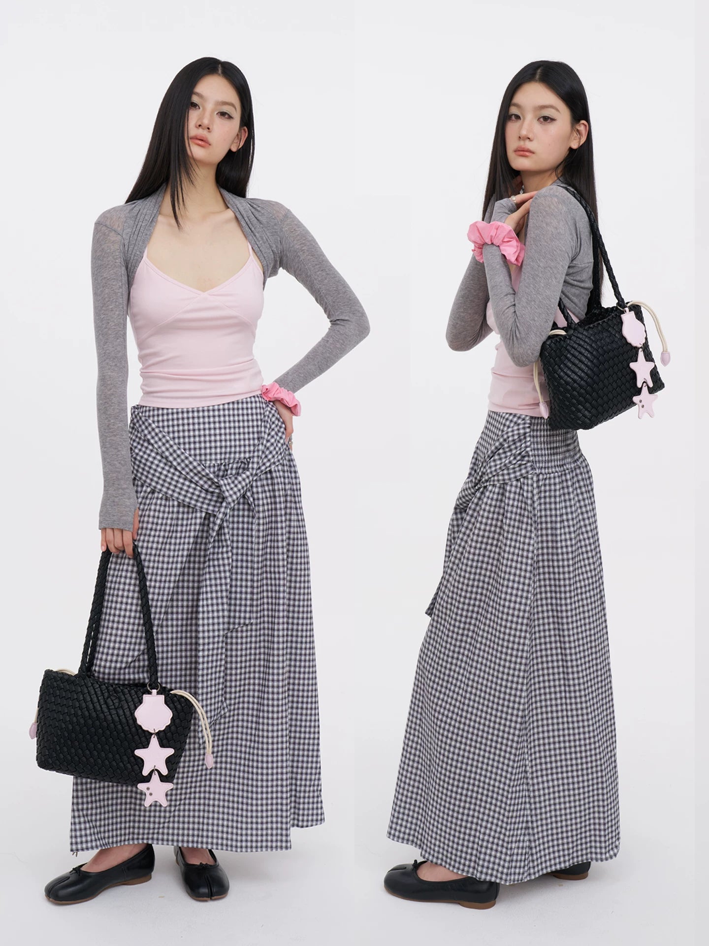 JANDRESS Black Woven Polka Dot Tote