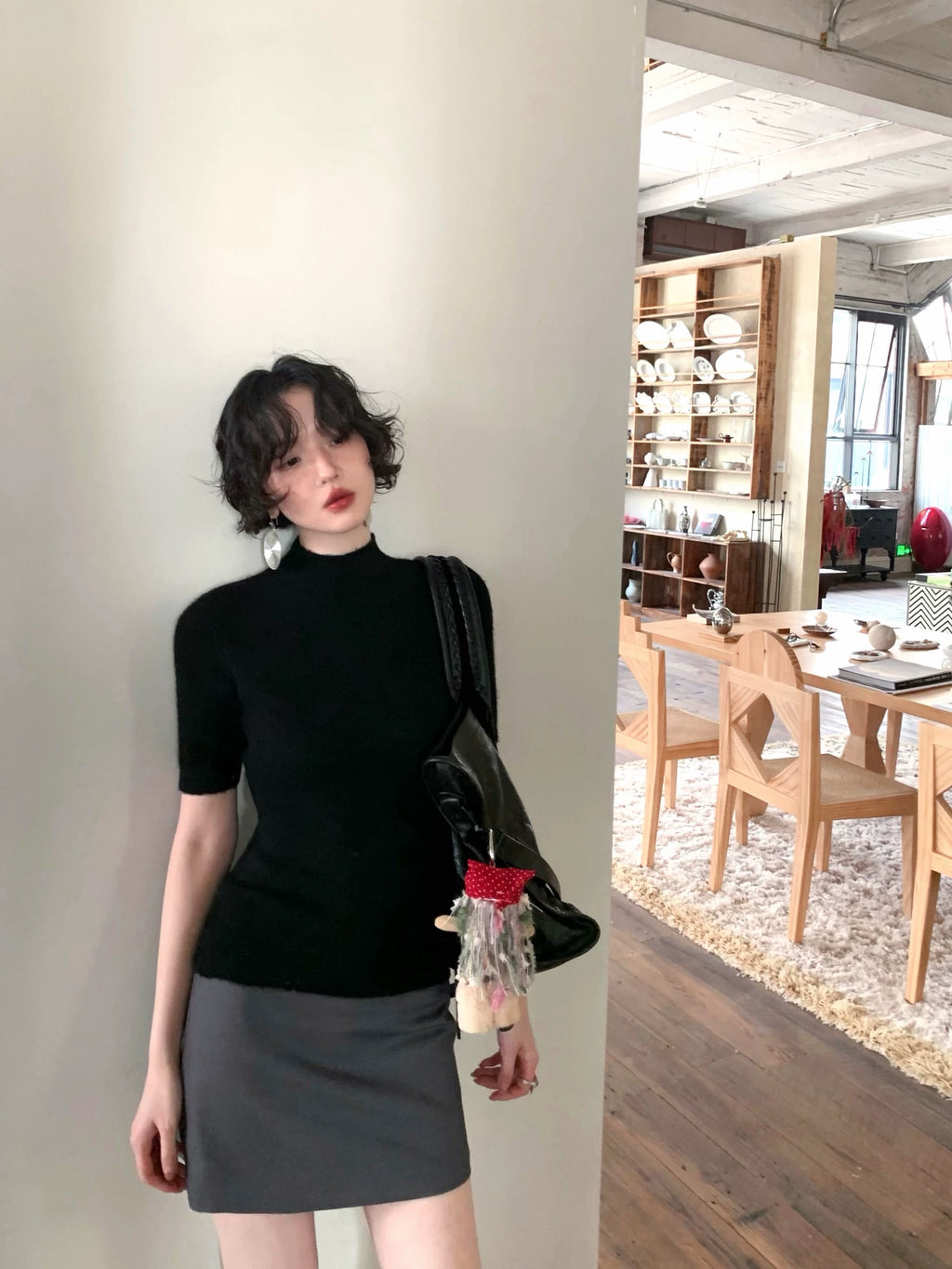 KELIFAN Vintage Semi-turtleneck Slim Knit Tee