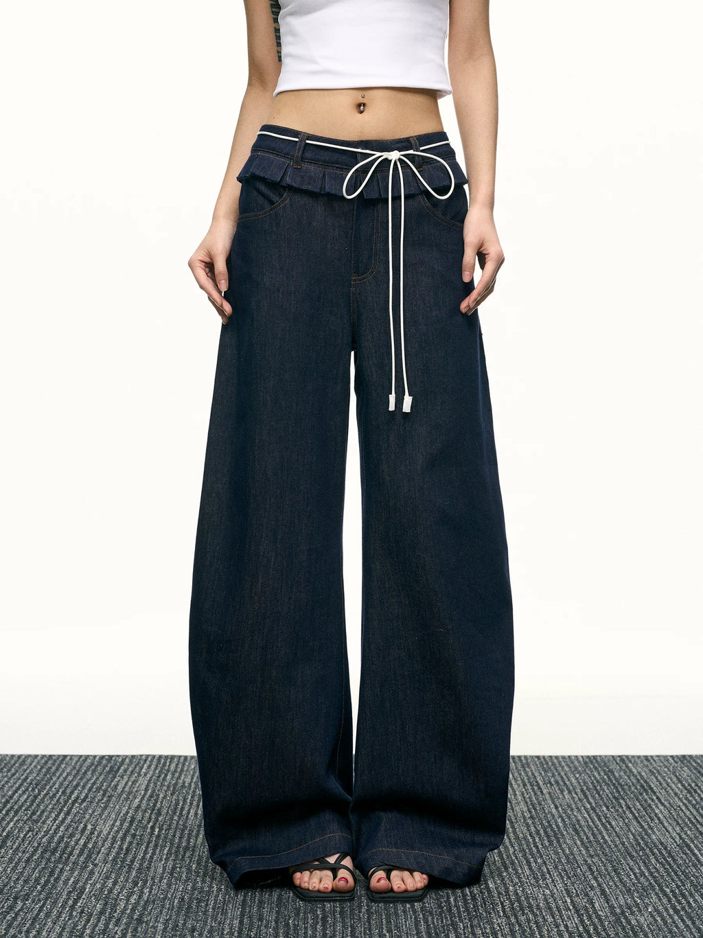 Aaisup High Waist Fungus Edge Wide Leg Floor Pants