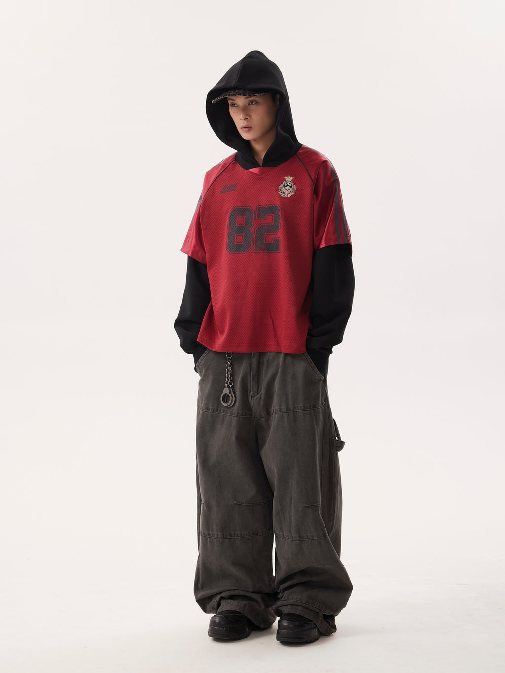 BTSG Wash Distressed Wide-Leg Lumberjack Cargo Pants