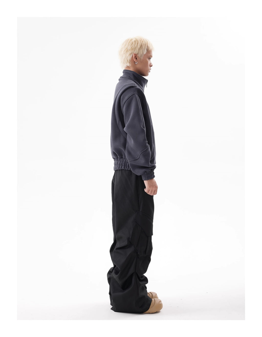 BTSG Deconstructed boxy cropped silhouette double zip jacket