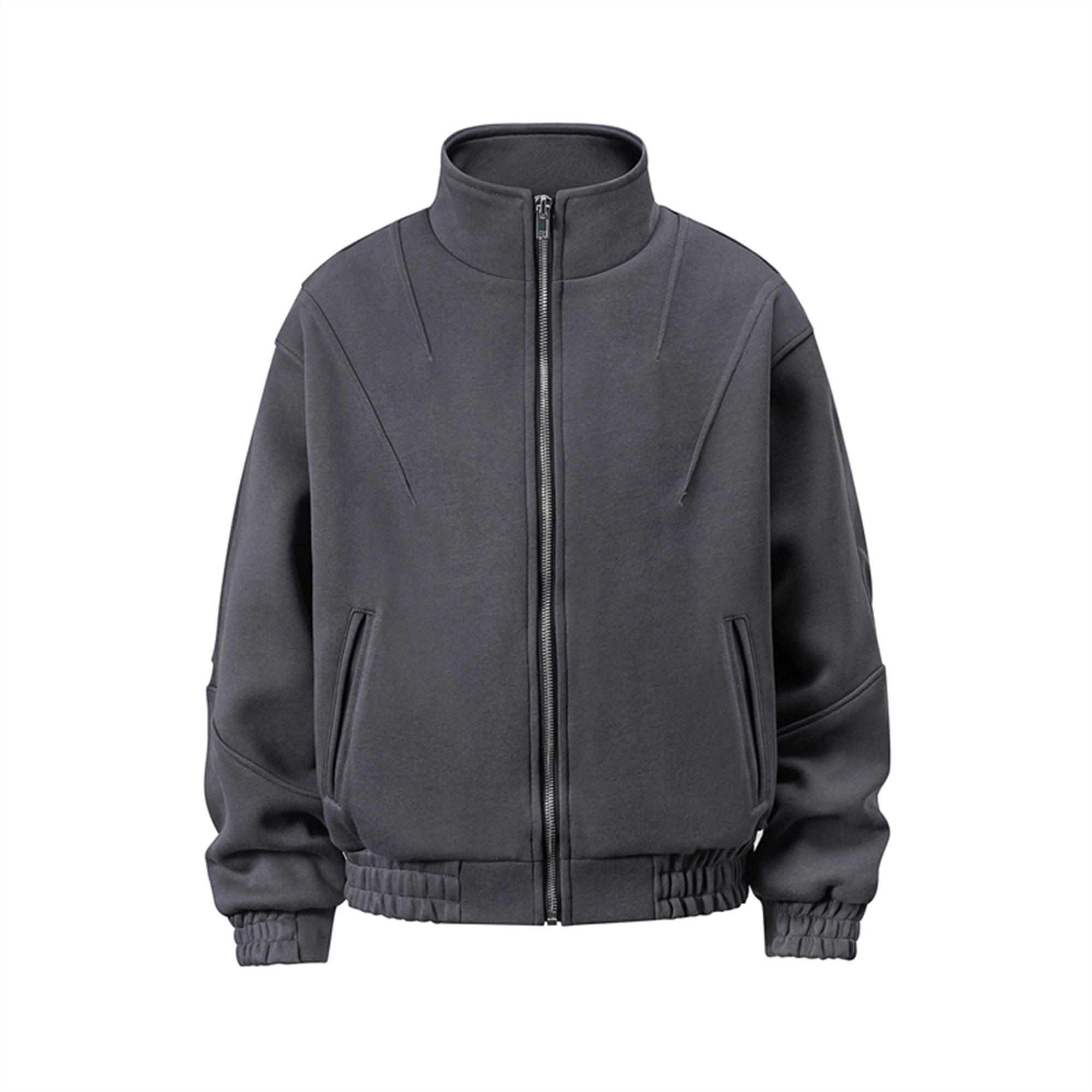 BTSG Deconstructed boxy cropped silhouette double zip jacket