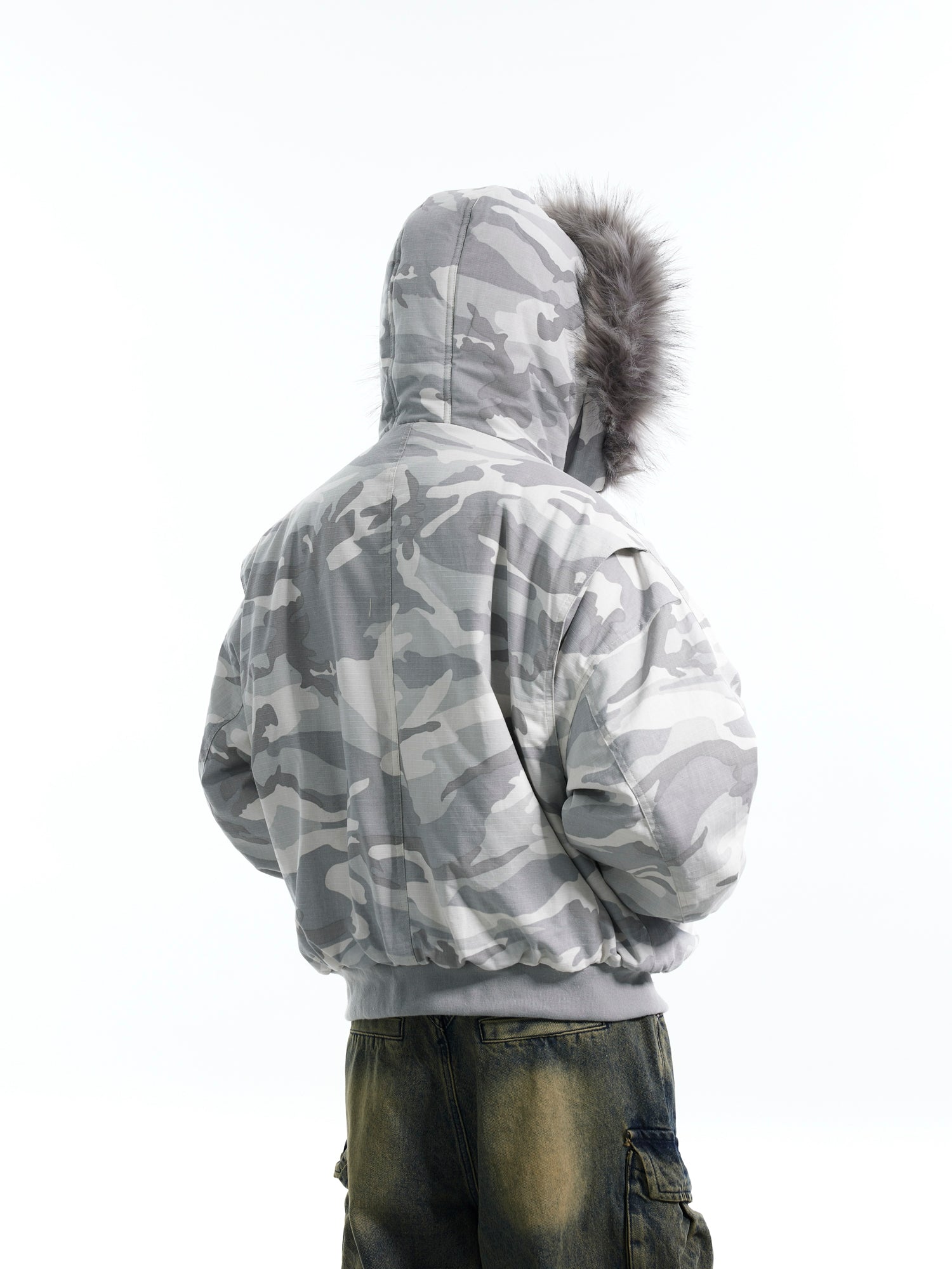 BTSG Fur Collar Camouflage Seat Mountain Carved Cotton Jacket