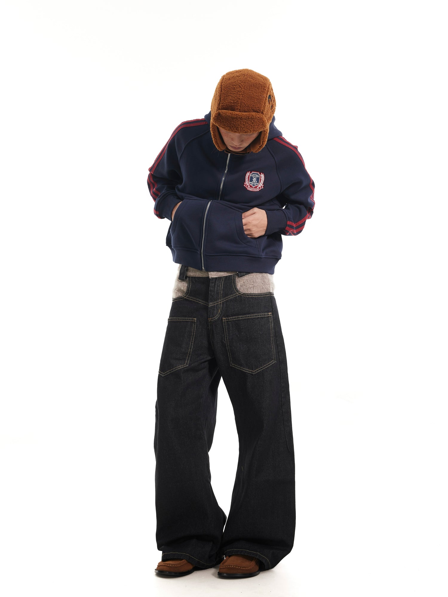 BTSG reverse stitching curved scimitar jeans