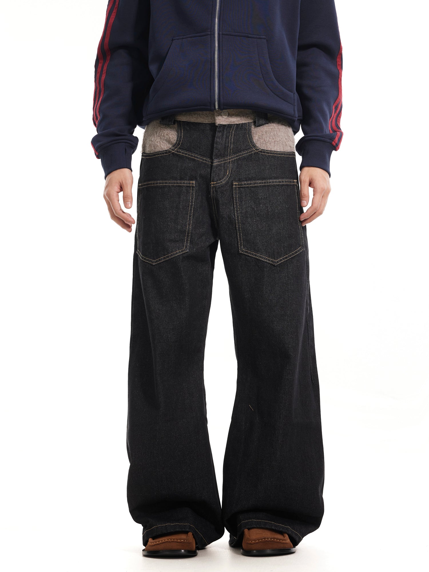 BTSG reverse stitching curved scimitar jeans