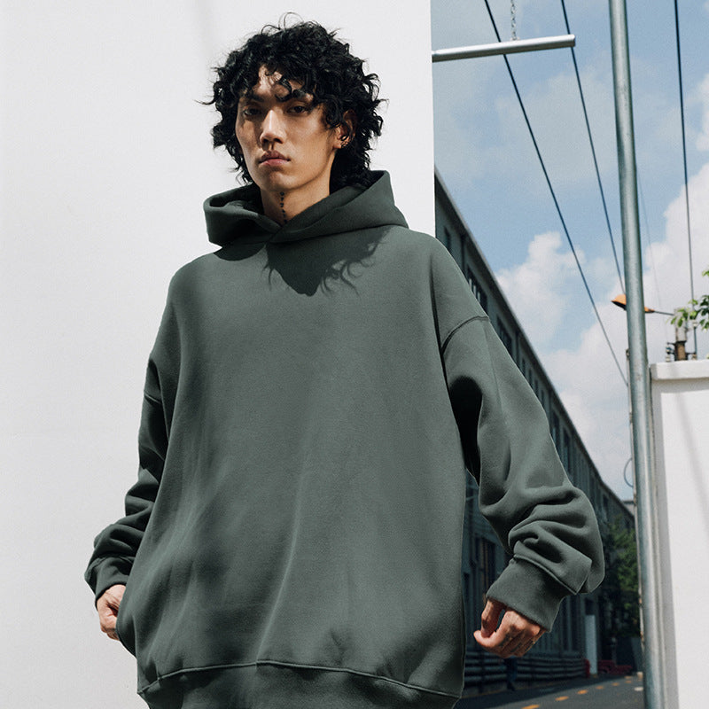 #OVDY Unisex tide thick drop shoulder casual loose solid color hoodie