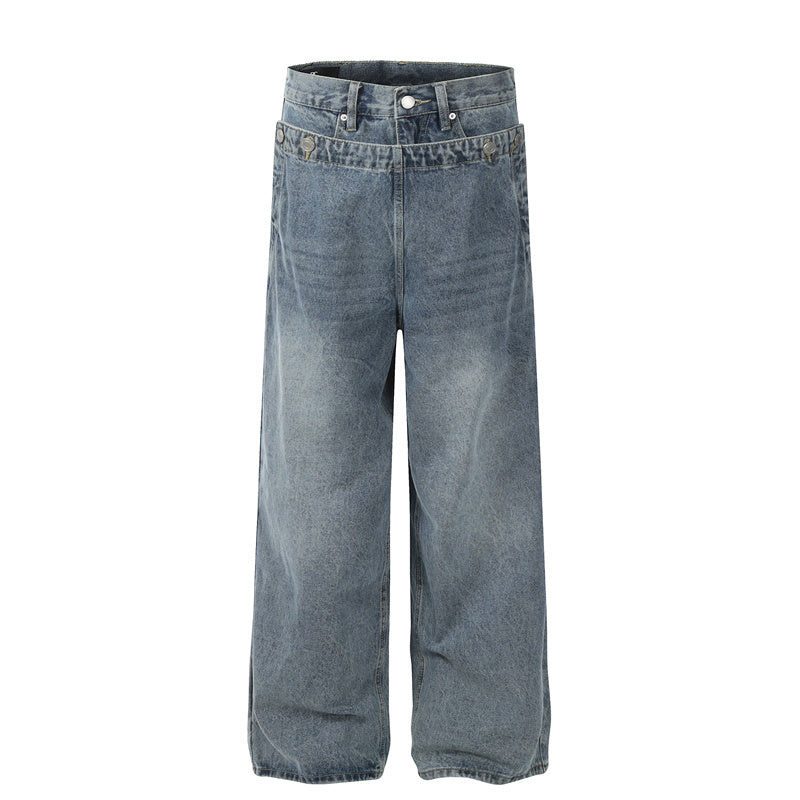 BTSG Double Waist Deconstructed Baggy Jeans