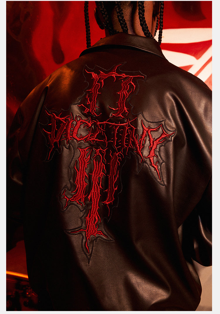 DICETINY Thorn Logo Embroidered Leather Jacket