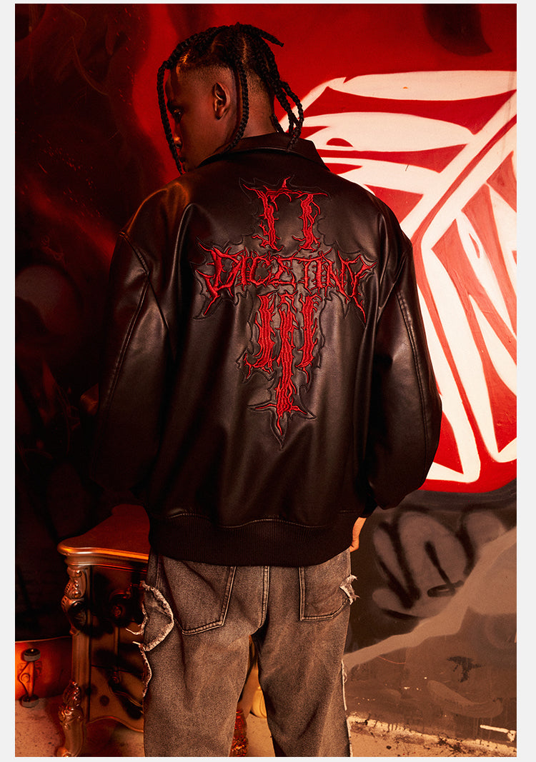 DICETINY Thorn Logo Embroidered Leather Jacket