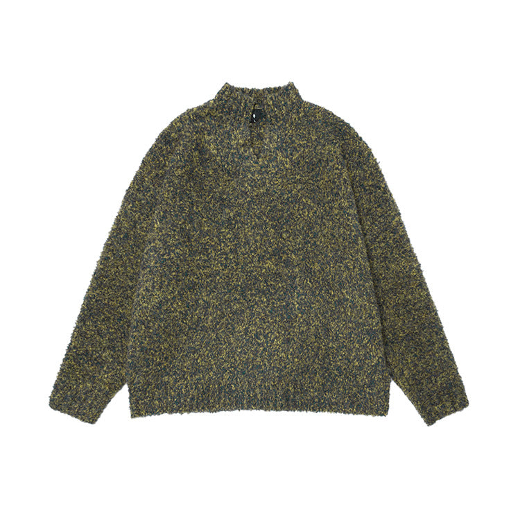 OVDY  Lazy Style Solid Small V-Neck Loose Knitted Sweater