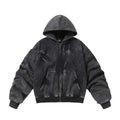 BTSG Distressed gradient pleats piled velvet Zipper Jacket