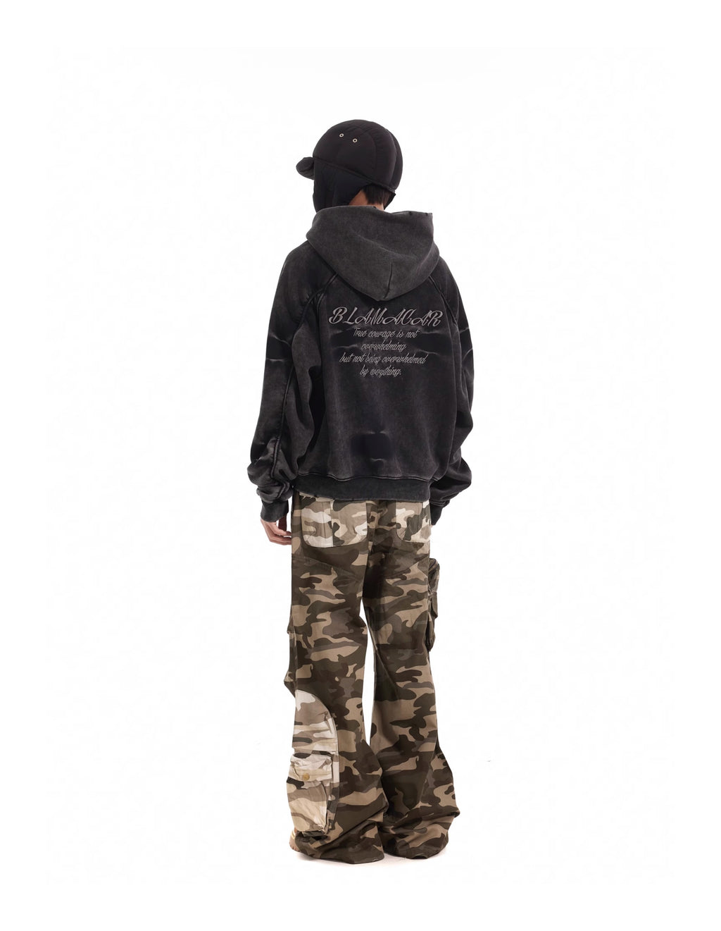 BTSG Distressed gradient pleats piled velvet Zipper Jacket