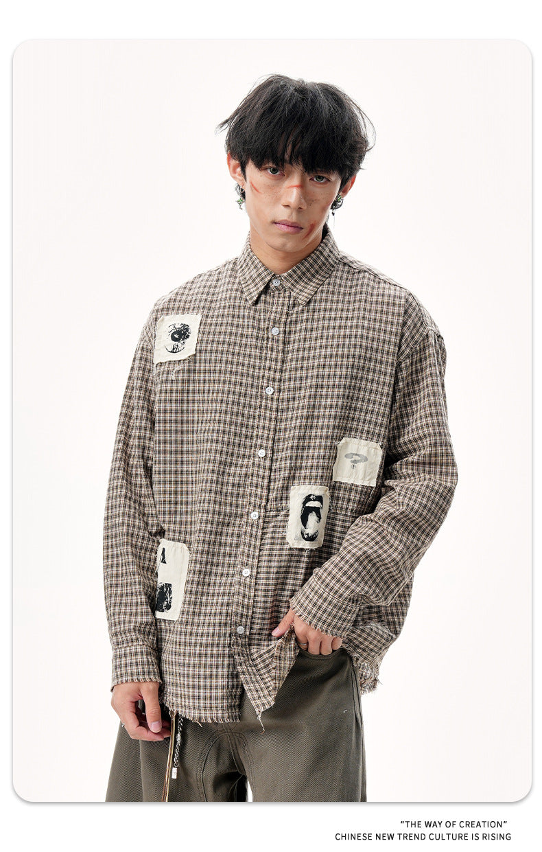 11KN Graphical contrasting plaid patch embroidered Shirt
