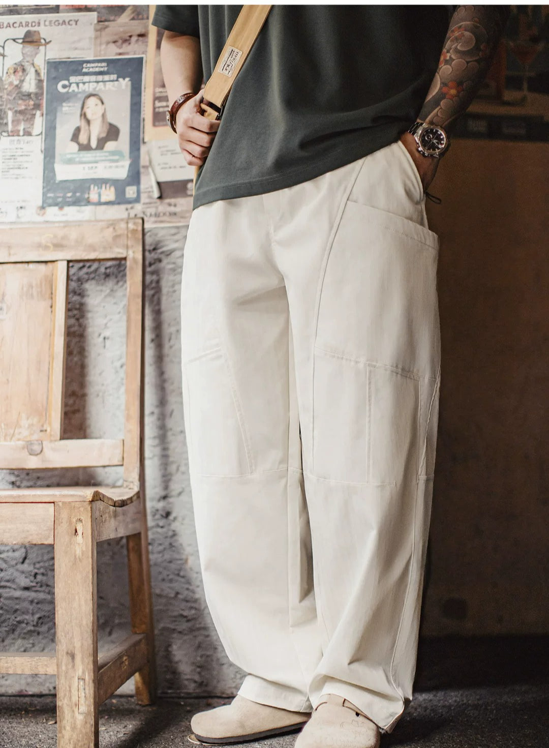 Madden Deconstructed White Drawstring Elastic Waisted Slacks