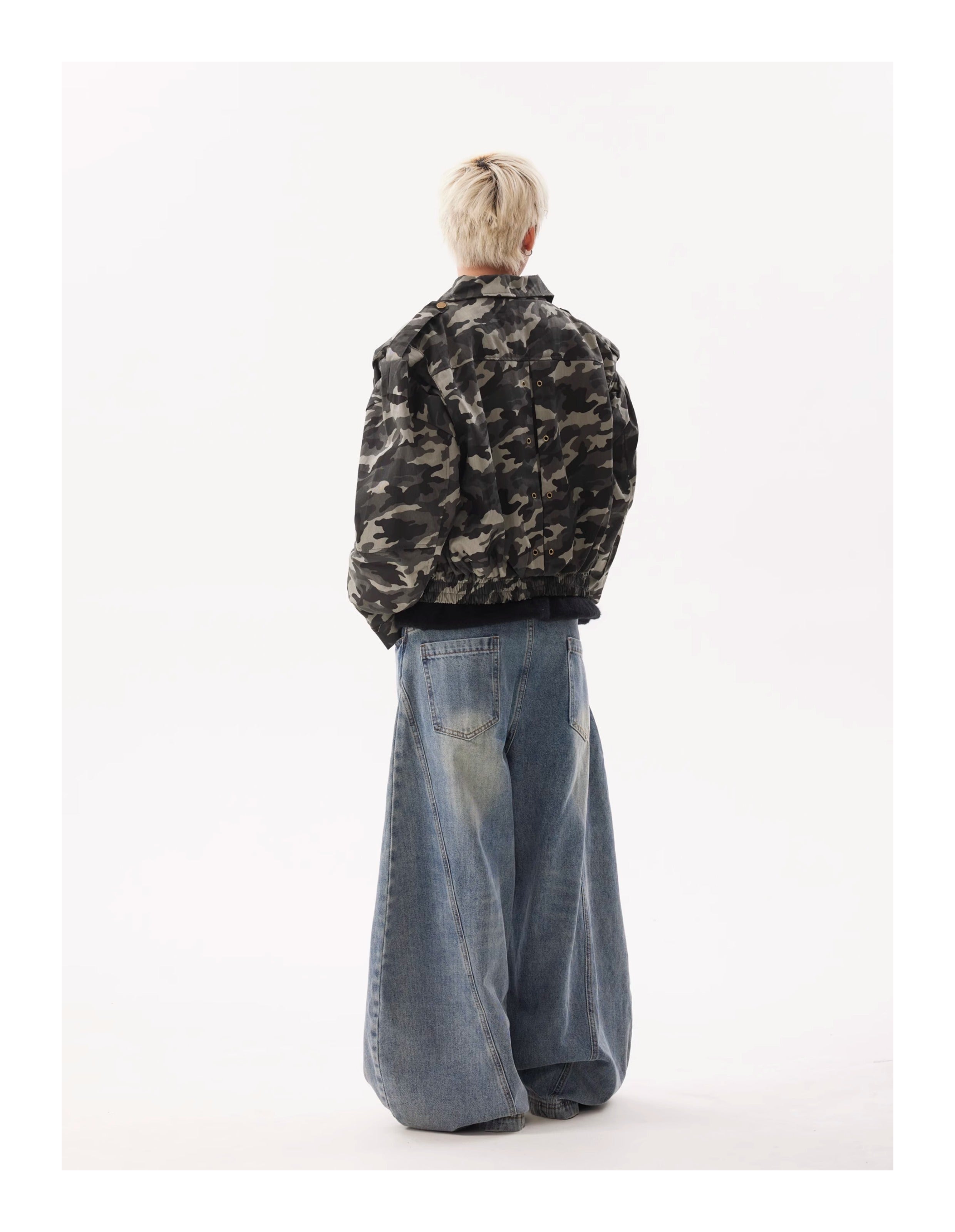 BTSG Wash deconstruction relaxed loose wide leg mop scimitar jeans