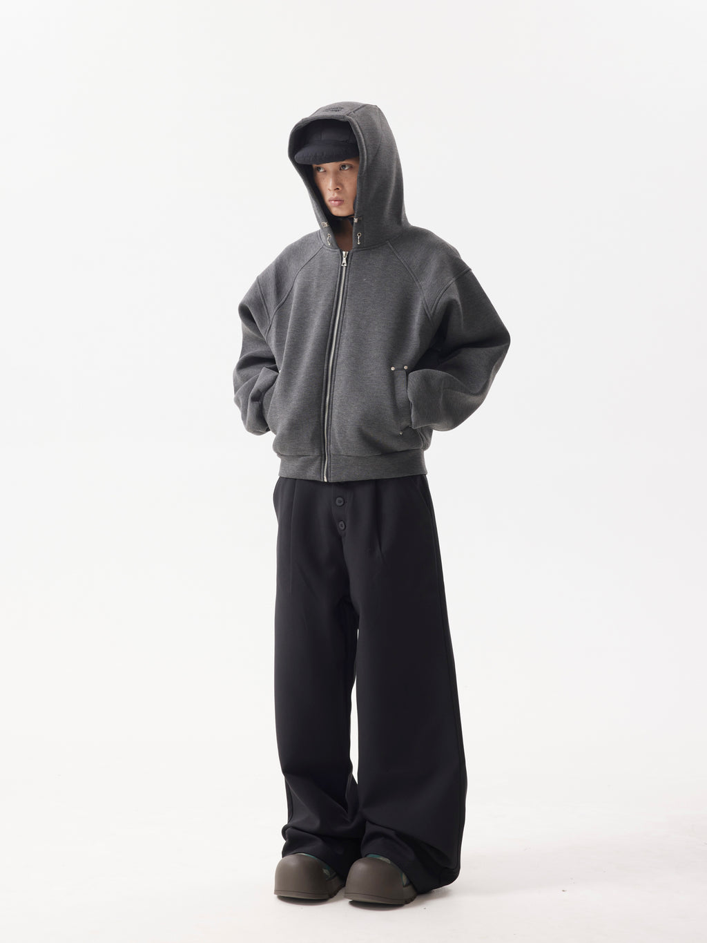 BTSG high-end multi-button wide-leg trousers