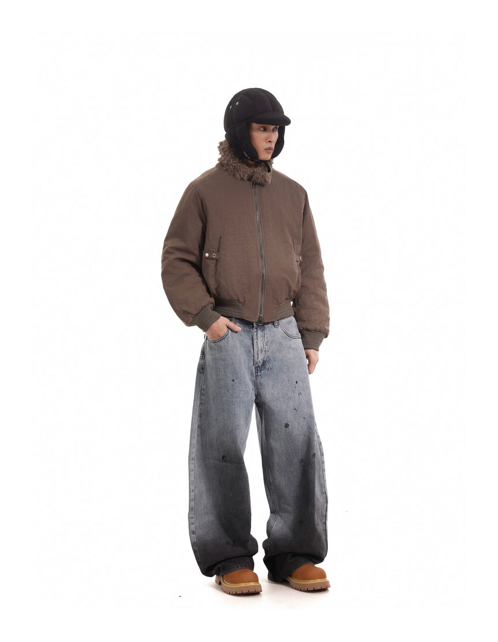 BTSG Boxy Deconstructed fleece collar jacket