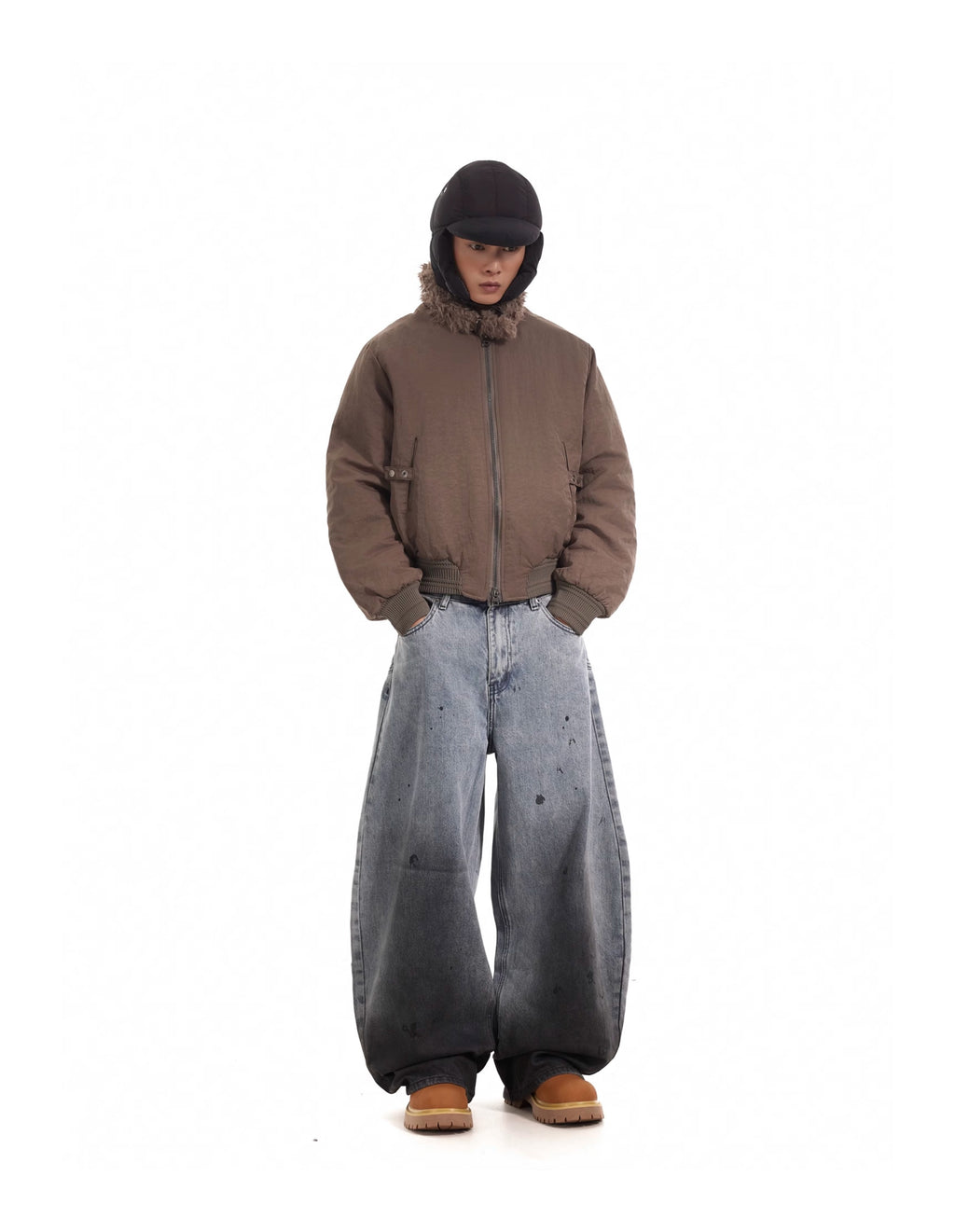 BTSG Boxy Deconstructed fleece collar jacket