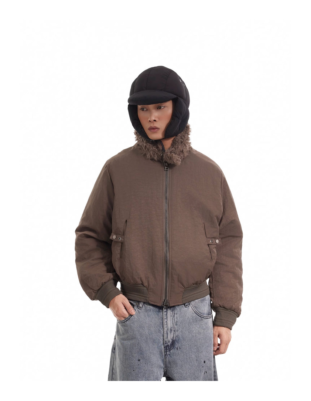 BTSG Boxy Deconstructed fleece collar jacket