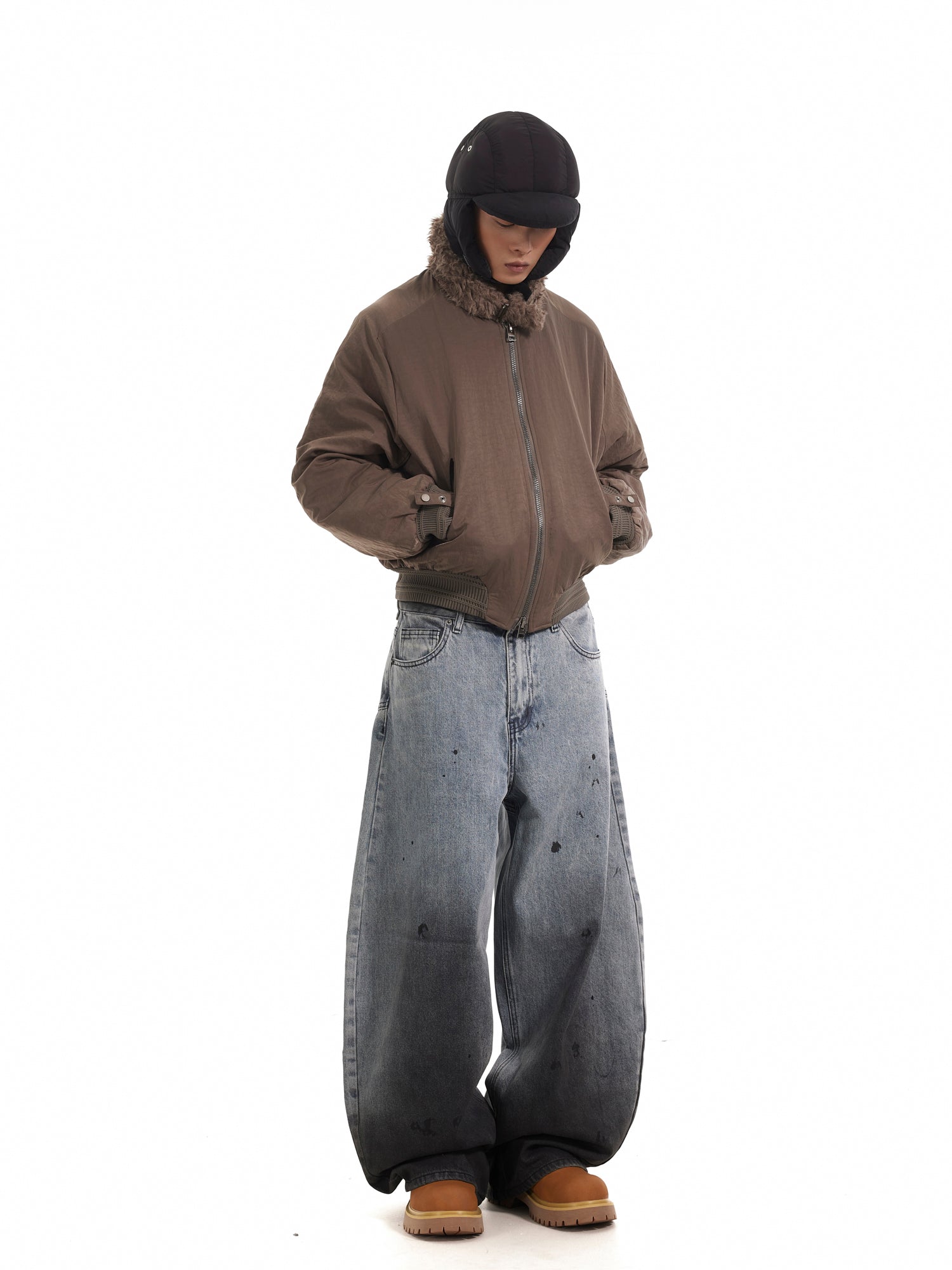 BTSG Boxy Deconstructed fleece collar jacket