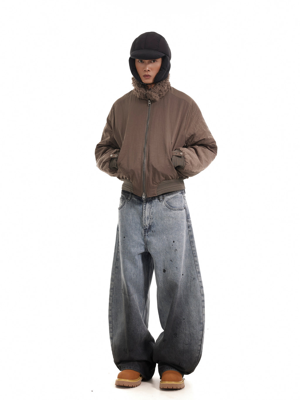 BTSG Boxy Deconstructed fleece collar jacket