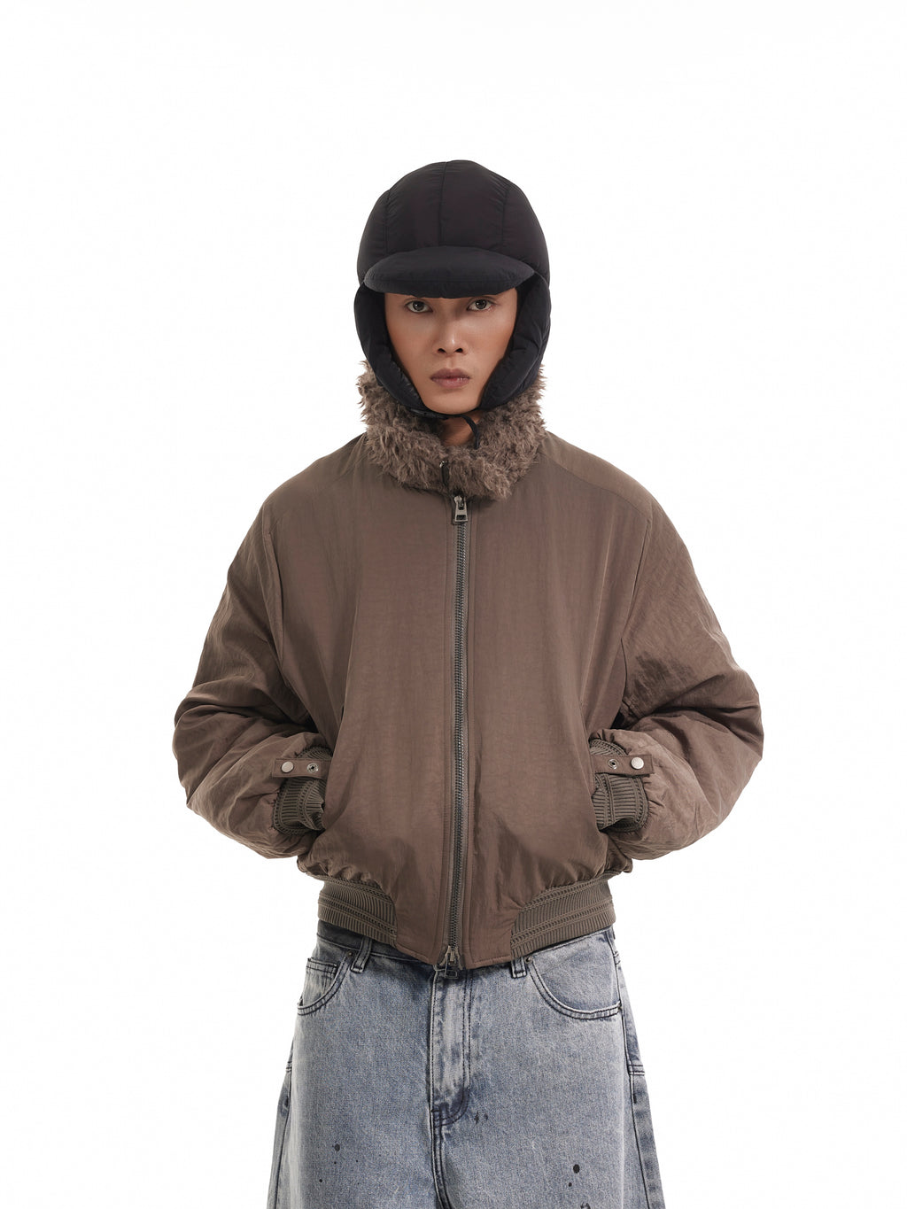 BTSG Boxy Deconstructed fleece collar jacket
