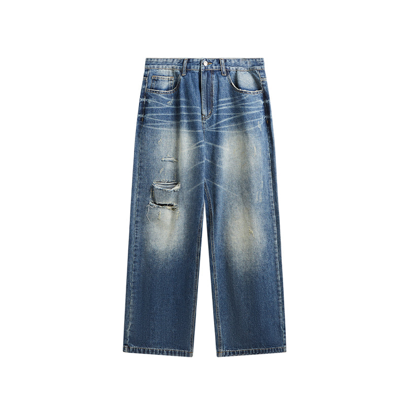MATCHA STORY Ripped Wide-Leg Jeans