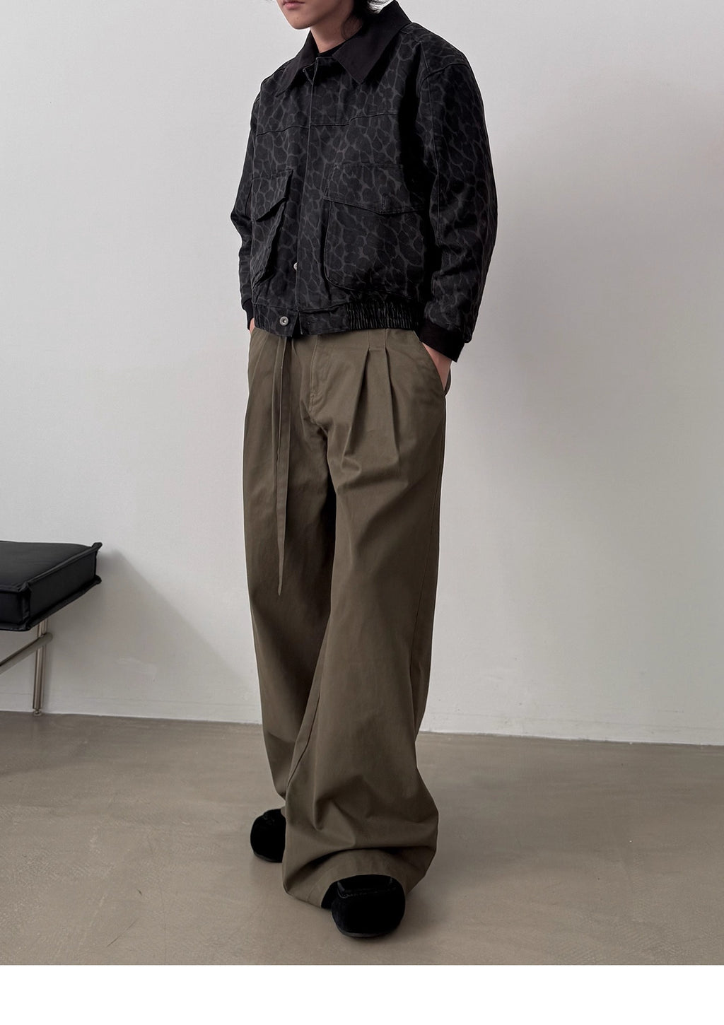 11KN American Retro Coffee Green Pleated Wide-Leg Pants