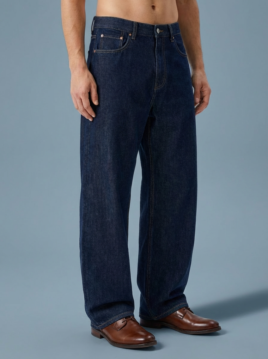 UNF 130z Dark Blue Raw Cow RAW Denim Loose Straight Jeans